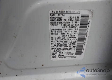2015 Nissan Rogue Select S from USA, damaged, VIN JN8AS5MV9FW252342